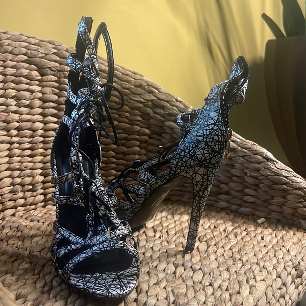 Athena black and white heels lace up